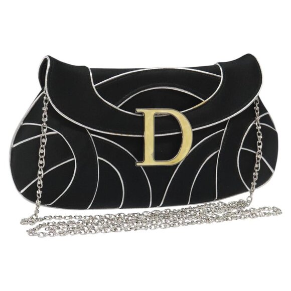 Christian Dior Chain Shoulder Bag Suede Black Auth PP351 - Picture 1 of 16